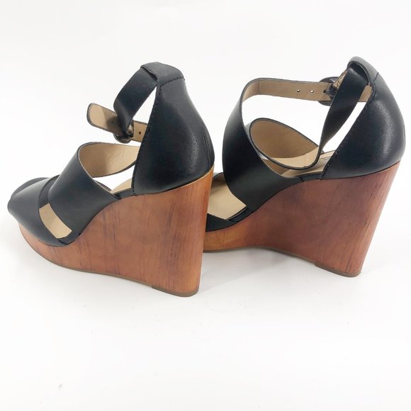 Lucky Brand Lyndell Black Leather Wedges SIZE 8 - Picture 7 of 12